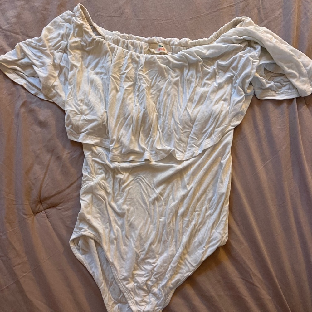 Off-shoulder white bodysuit